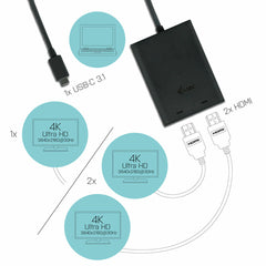 DisplayPort to HDMI Adapter i-Tec C31DUAL4KHDMI        Black 4K Ultra HD