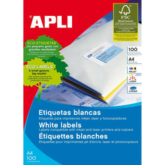 Adhesive labels Apli 1273 70 x 37 mm 100 Sheets White