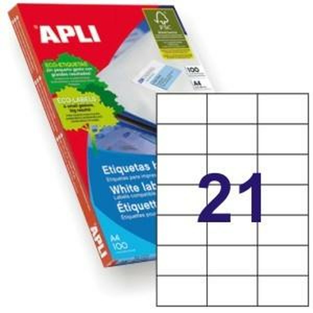 Adhesive labels Apli 1276 100 Sheets 70 x 42,4 mm White