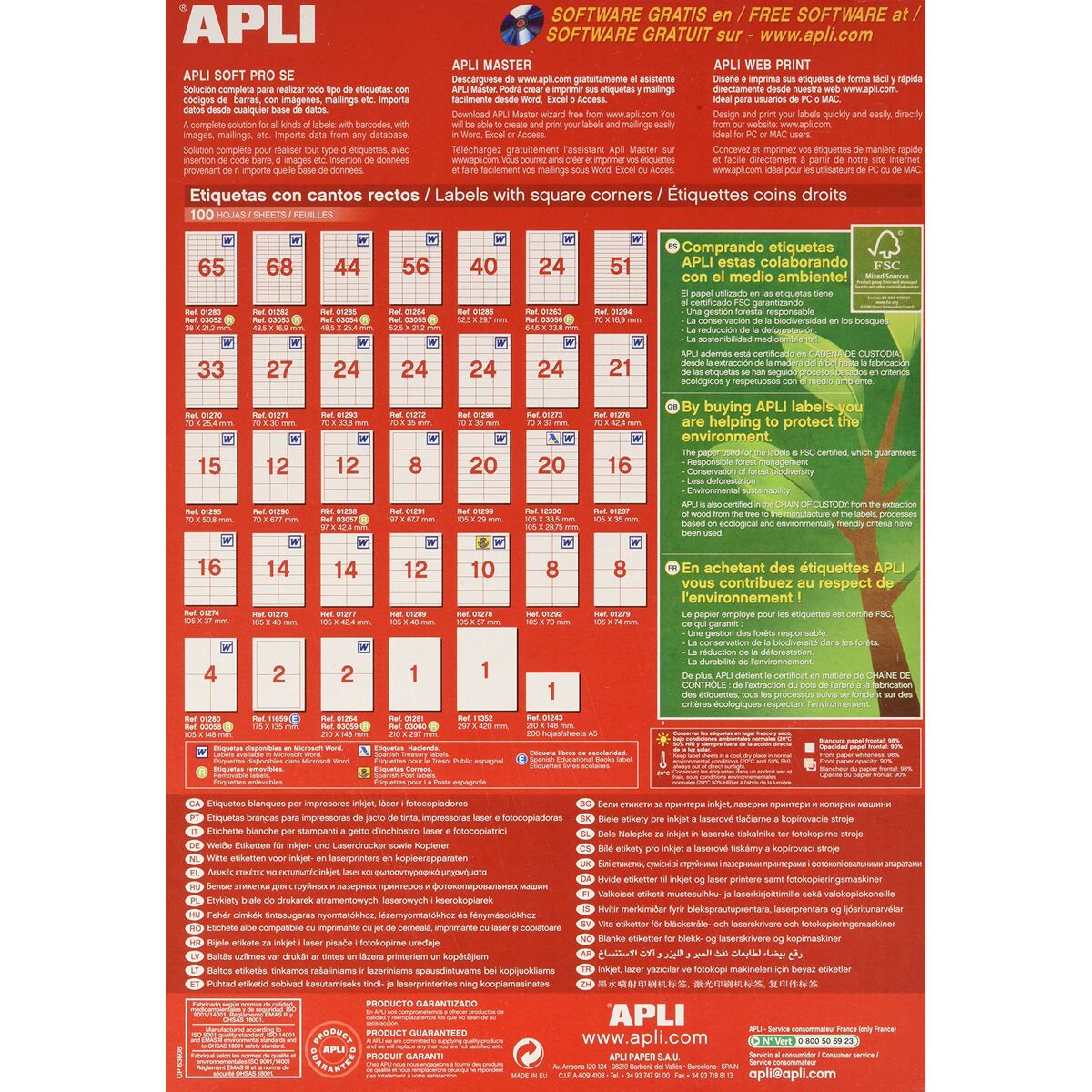 Adhesive labels Apli 100 Sheets White 175 x 135 mm