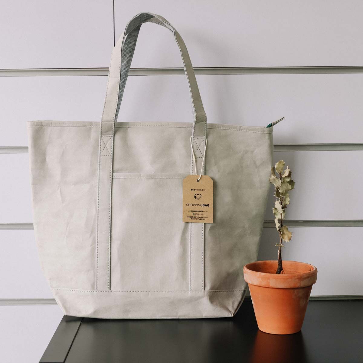 Shopping Bag KSIX Grey Polyester kraft paper