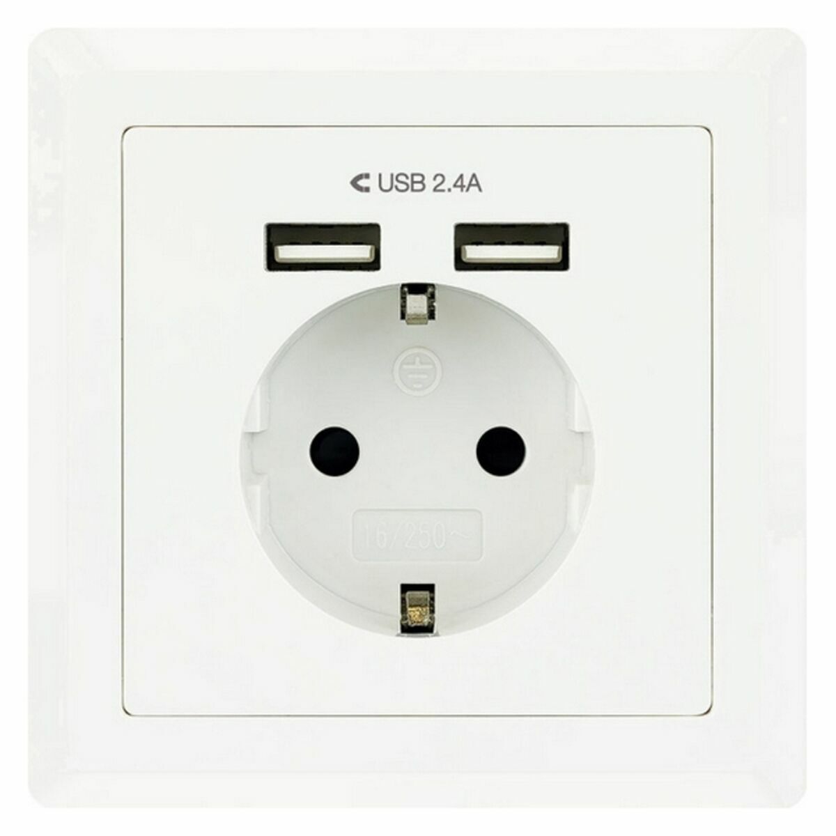 Wall Plug with 2 USB Ports TooQ Base de enchufe de pared tipo schuko con 2 tomas USB Max. 2.4A, blanca 5V/2.4A