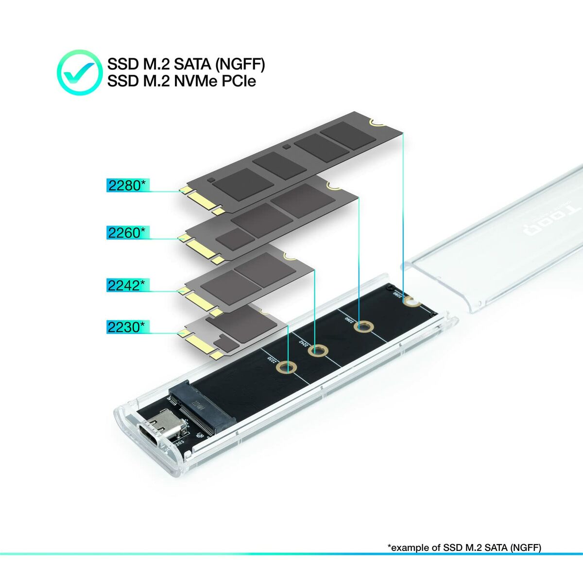 Hard drive case TooQ TQE-2200 Transparent USB USB-C