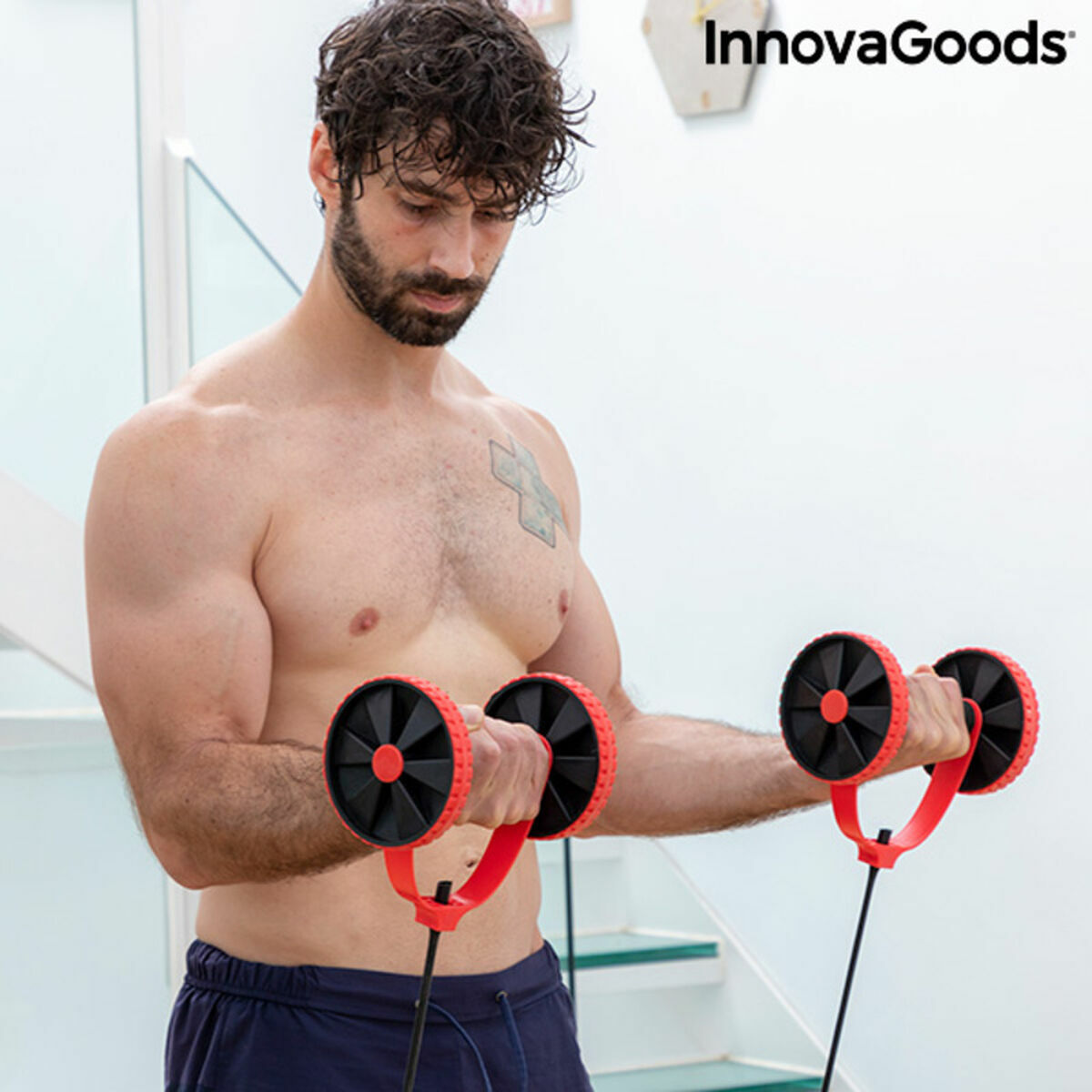 Abdominal Roller with Rotating Discs, Elastic Bands and Exercise Guide InnovaGoods Twabanarm (Refurbished B)