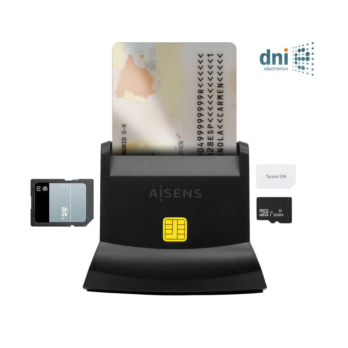 DNI/SIP Card Reader Aisens ASCR-SN04CSD-BK Black
