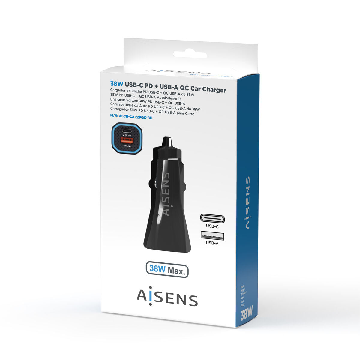 Car Charger Aisens ASCH-CAR2PQC-BK Black