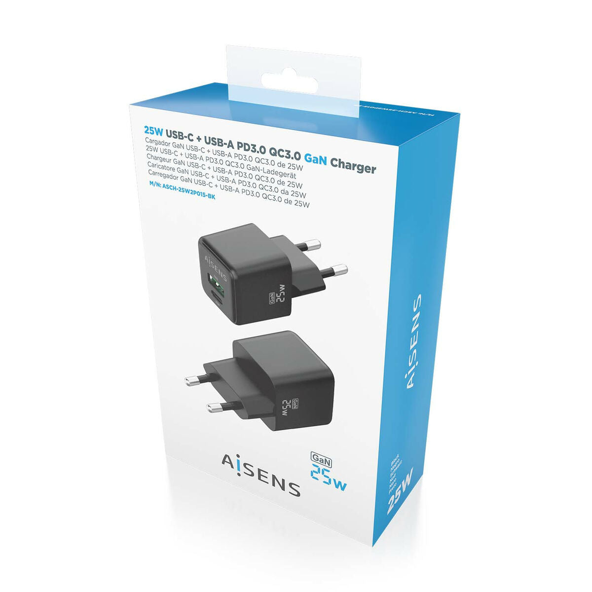 Wall Charger Aisens ASCH-25W2P015-BK Black 25 W (1 Unit)