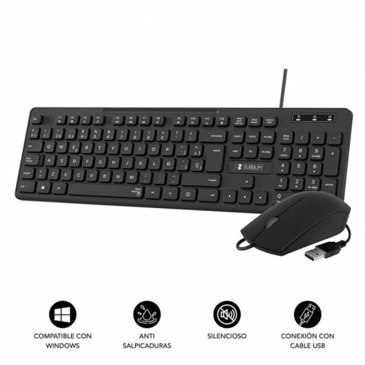 Keyboard and Mouse Subblim SUBKBC-CSSK01 Black QWERTY