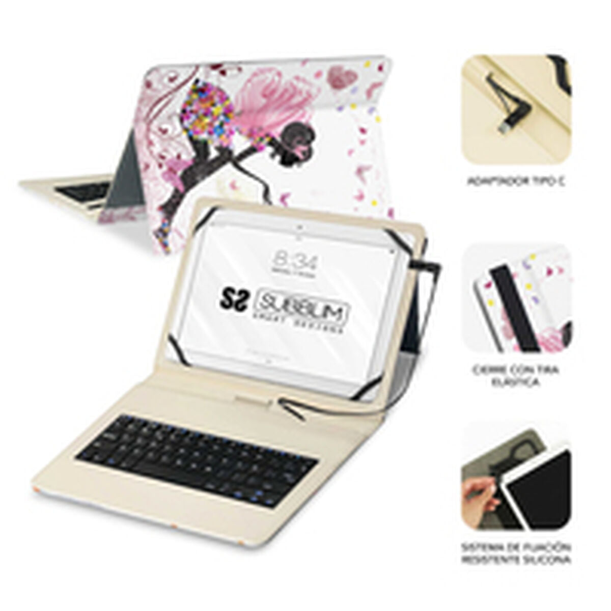 Bluetooth Keyboard with Support for Tablet Subblim SUBKT1-USB052 Spanish Qwerty Multicolour Spanish