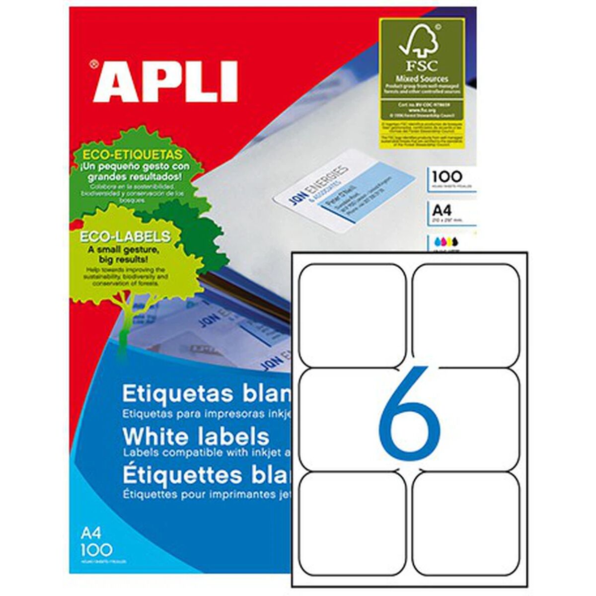 Adhesive labels Apli 100 Sheets White