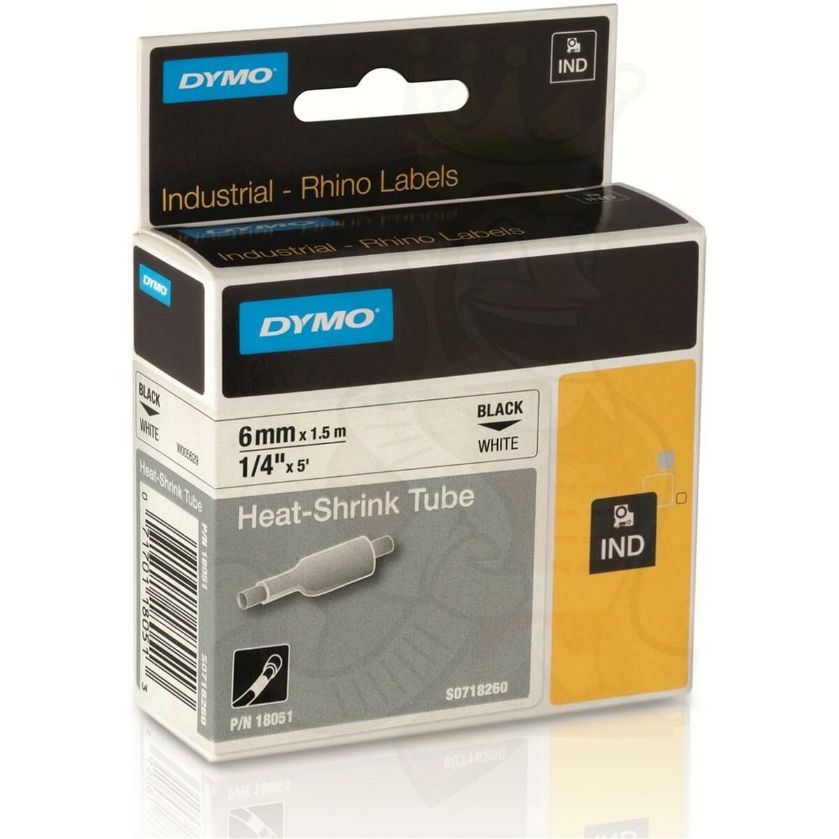 Laminated Tape for Labelling Machines Rhino Dymo ID1-6 Yellow Black 6 x 1,5 mm (5 Units)