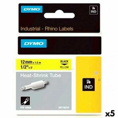 Laminated Tape for Labelling Machines Rhino Dymo ID1-12 Yellow Black 12 x 1,5 mm (5 Units)