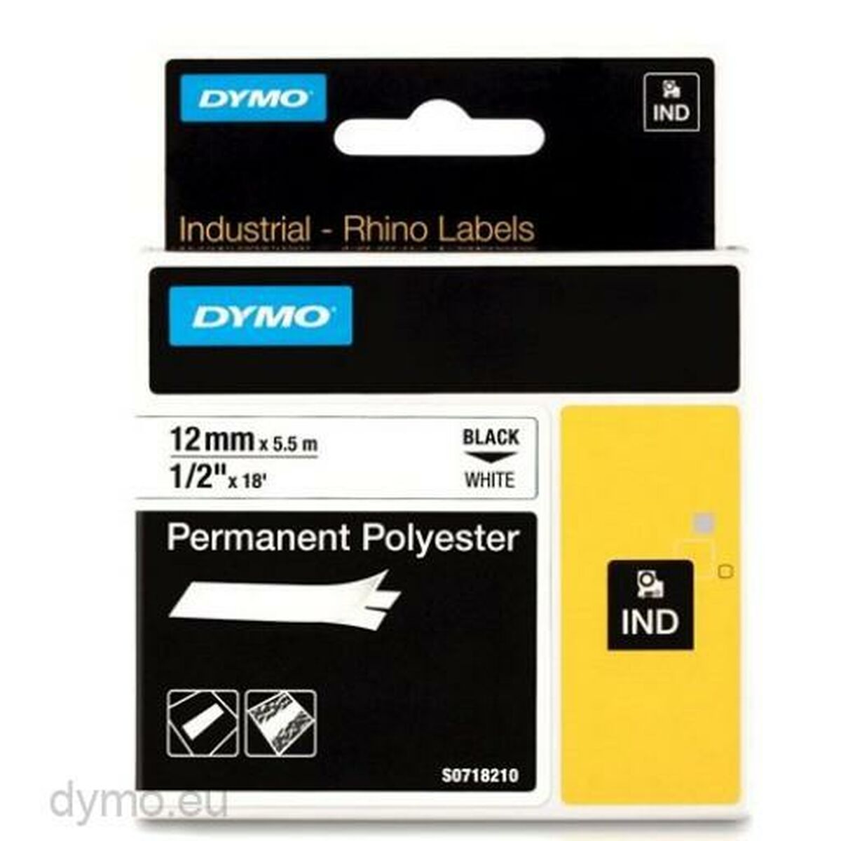 Laminated Tape for Labelling Machines Rhino Dymo ID1-12 12 x 5,5 mm Black White Self-adhesives (5 Units)