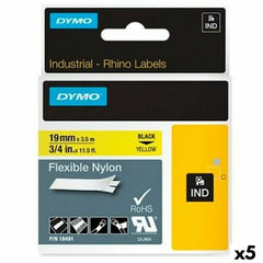 Laminated Tape for Labelling Machines Rhino Dymo ID1-19 19 x 3,5 mm Black Yellow Self-adhesives (5 Units)