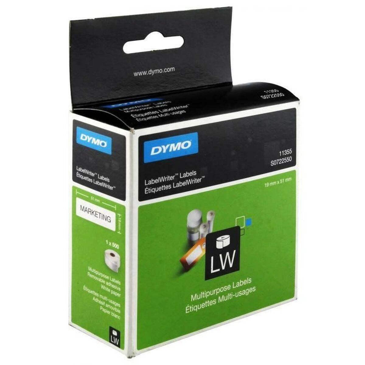 Roll of Labels Dymo LW11355 19 x 51 mm White Black (6 Units)